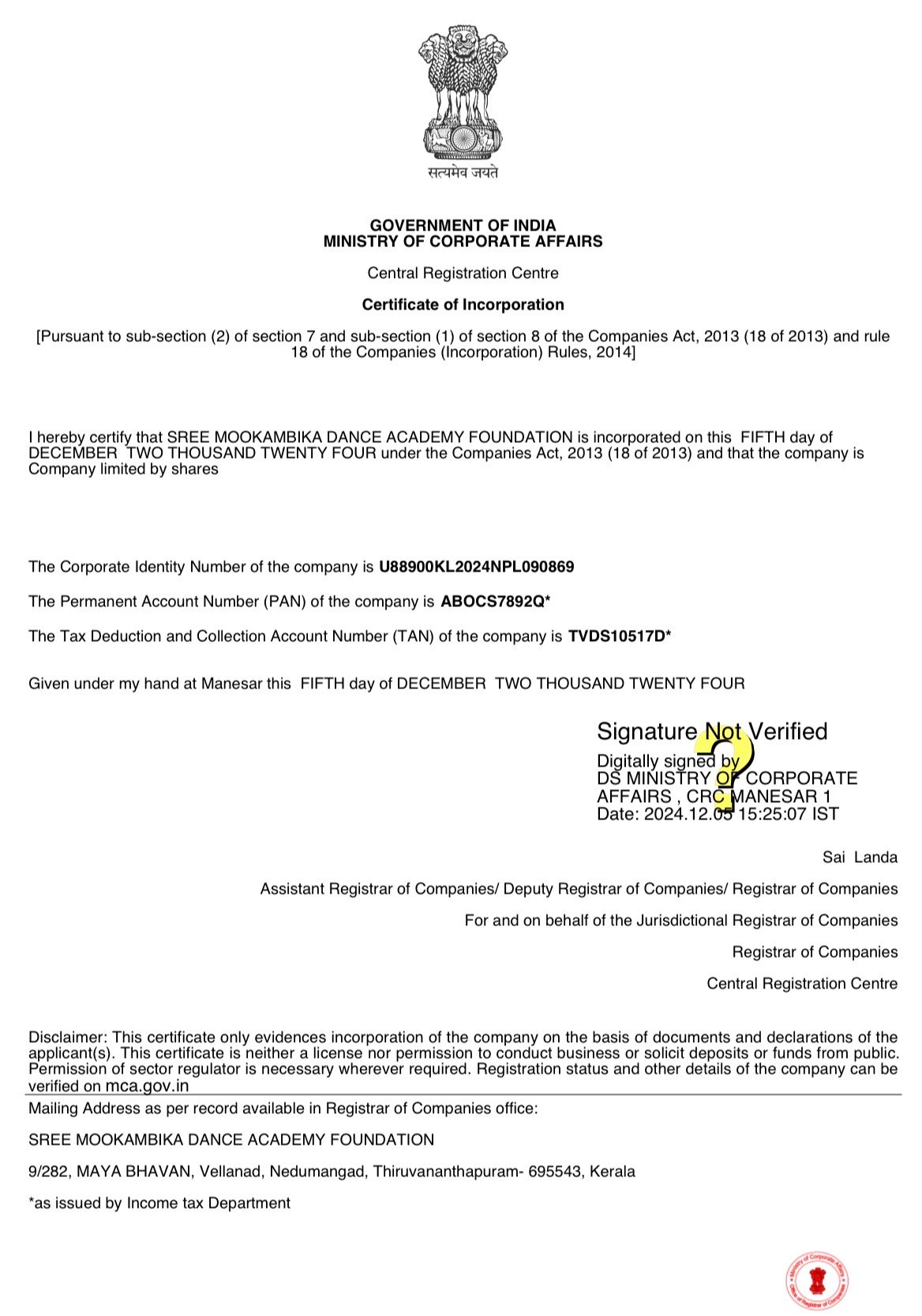 Incorporation